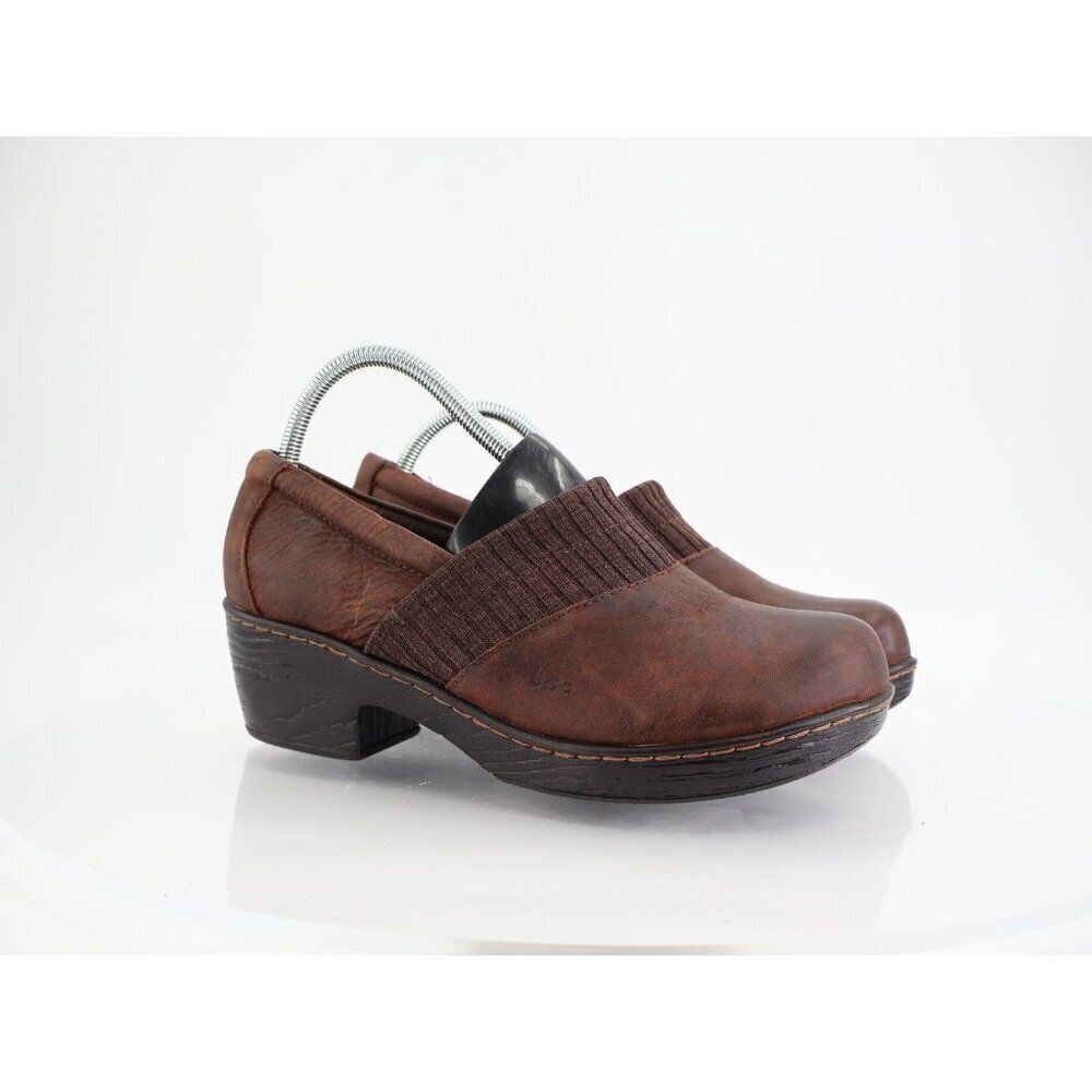 Born Womens Daphnes Clog Size 10 Brown Leather Wedge Heel Work Shoe Comfy